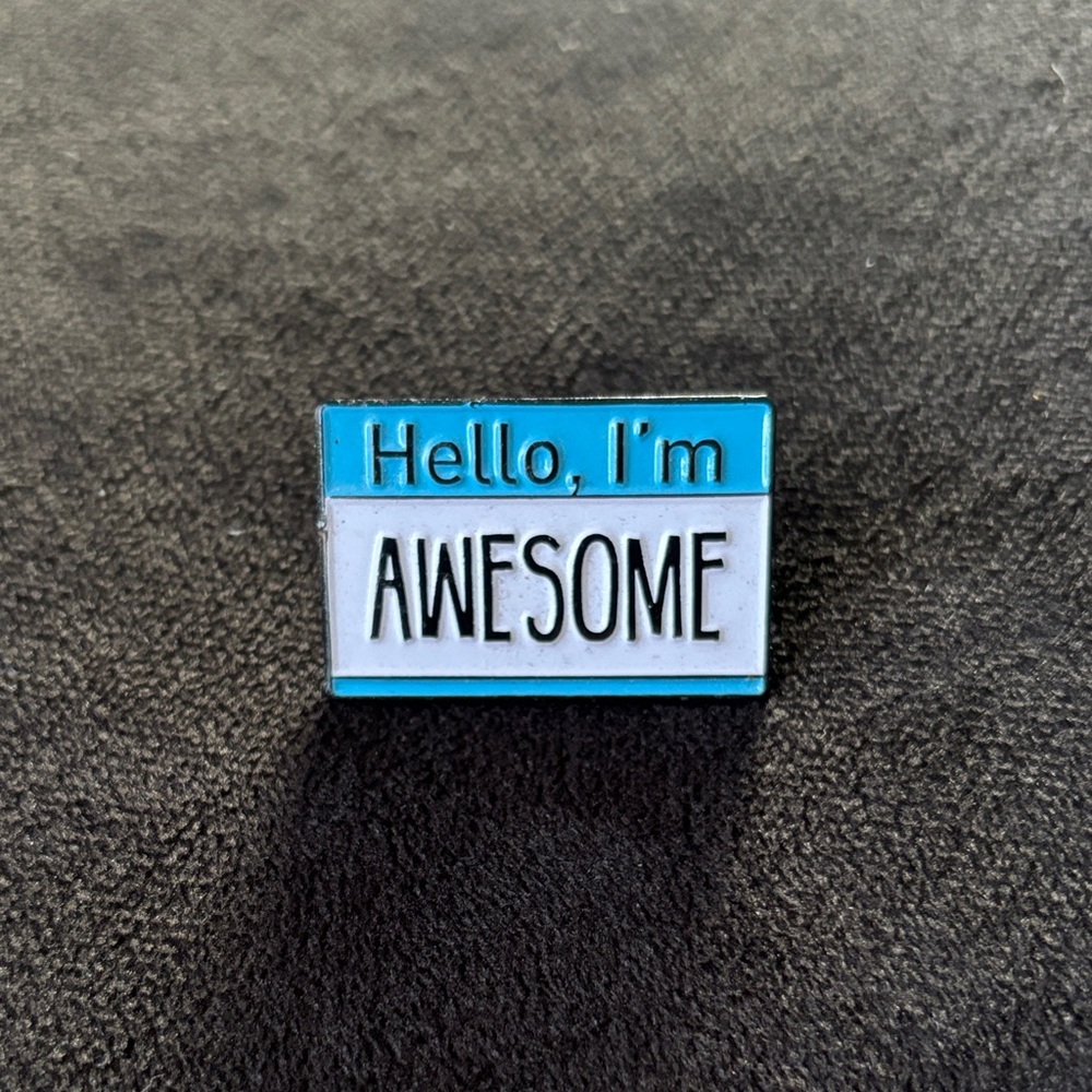 Blue and White 'Hello, I'm Awesome' Pin